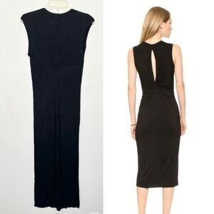 Enza Costa Twist Back Muscle Tank Midi Dress Silk Blend Black Women's Large NEW